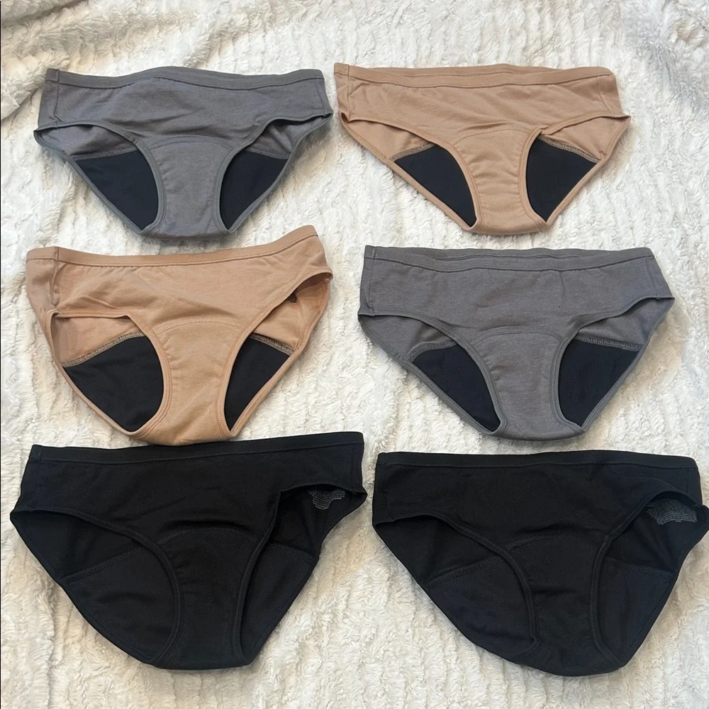 Hanes 6 pack girls menstrual cycle Underwear Black, Gray, Tan new without box 14
